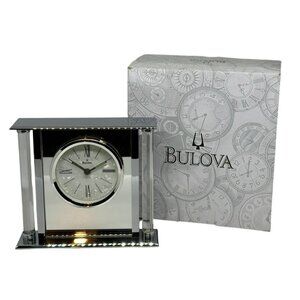 Bulova Mantel Clock | Pearl Face, Beveled Glass Side Panels Untested / For Parts